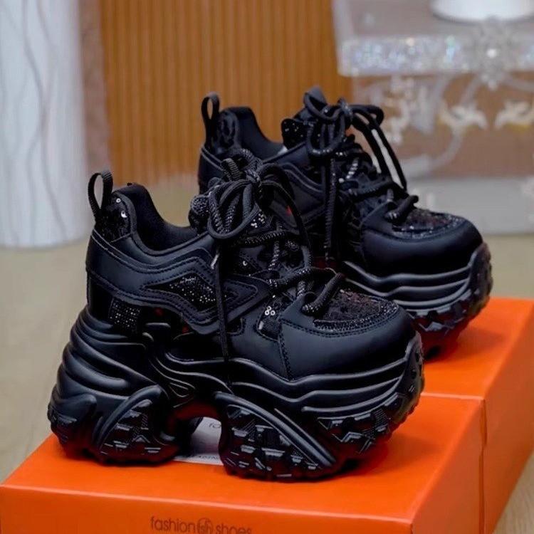 Thick-soled Dad Shoes Women's Spring 2025 New Rhinestone Warm and Heightening Women's Shoes Versatile Sports and Leisure Women's Shoes