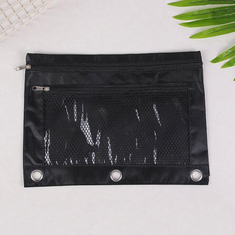 Oxford Cloth B5 Eyelet Ring Binder with Transparent Pencil Case and Three-Hole Double Zipper