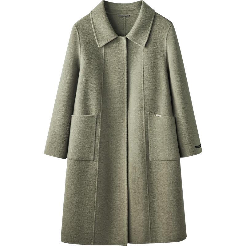 2024 Autumn/Winter Slim Fit Double-Faced Wool Coat, Large Size, Cashmere Blend