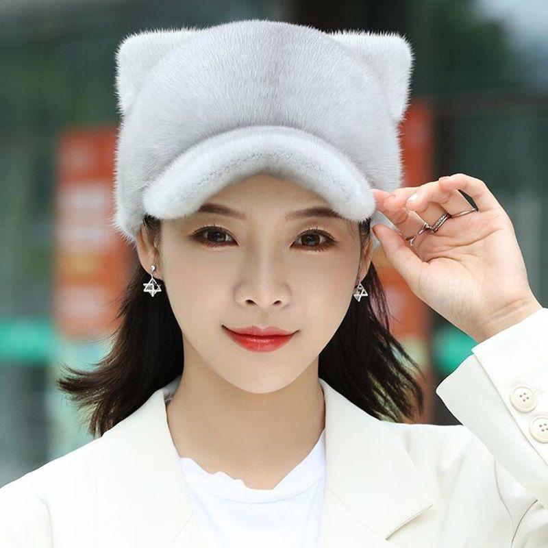 Mink Hat Female Winter Mink Mink Fashion Whole Mink Cotton Hat Cat Ears Mink Fur Cap Imitation Mink Hat