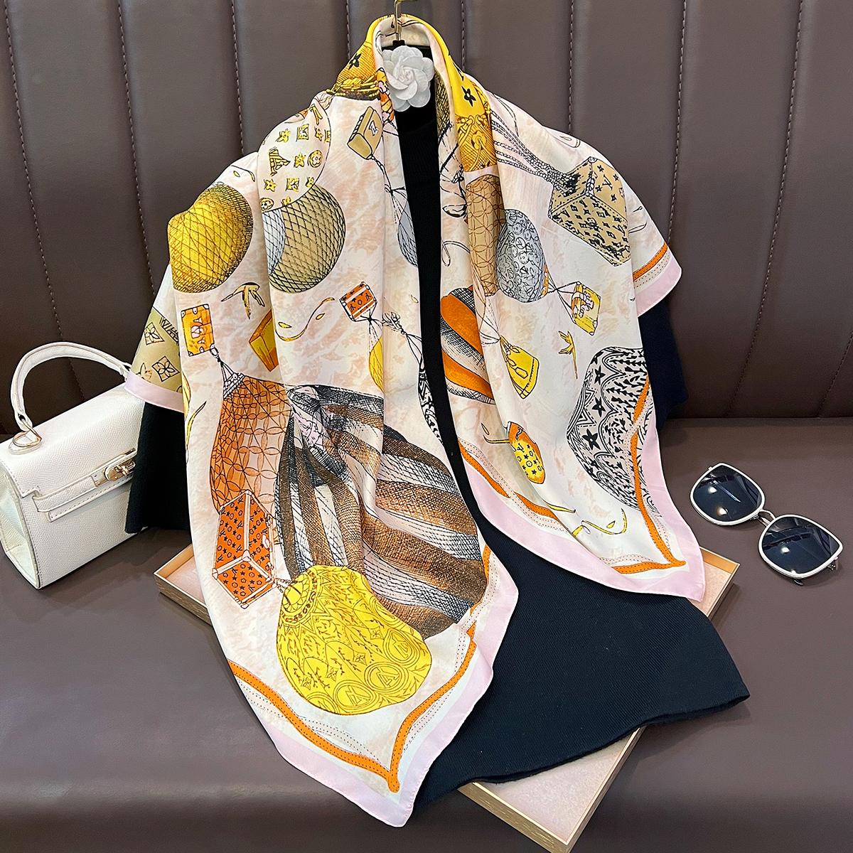 

Ретро Воздушный шар Большой Квадратный Шарф Женский 2025 Весна Зарубежный Стиль Мода Тонкий Костюм Рубашка Шаль 90cm