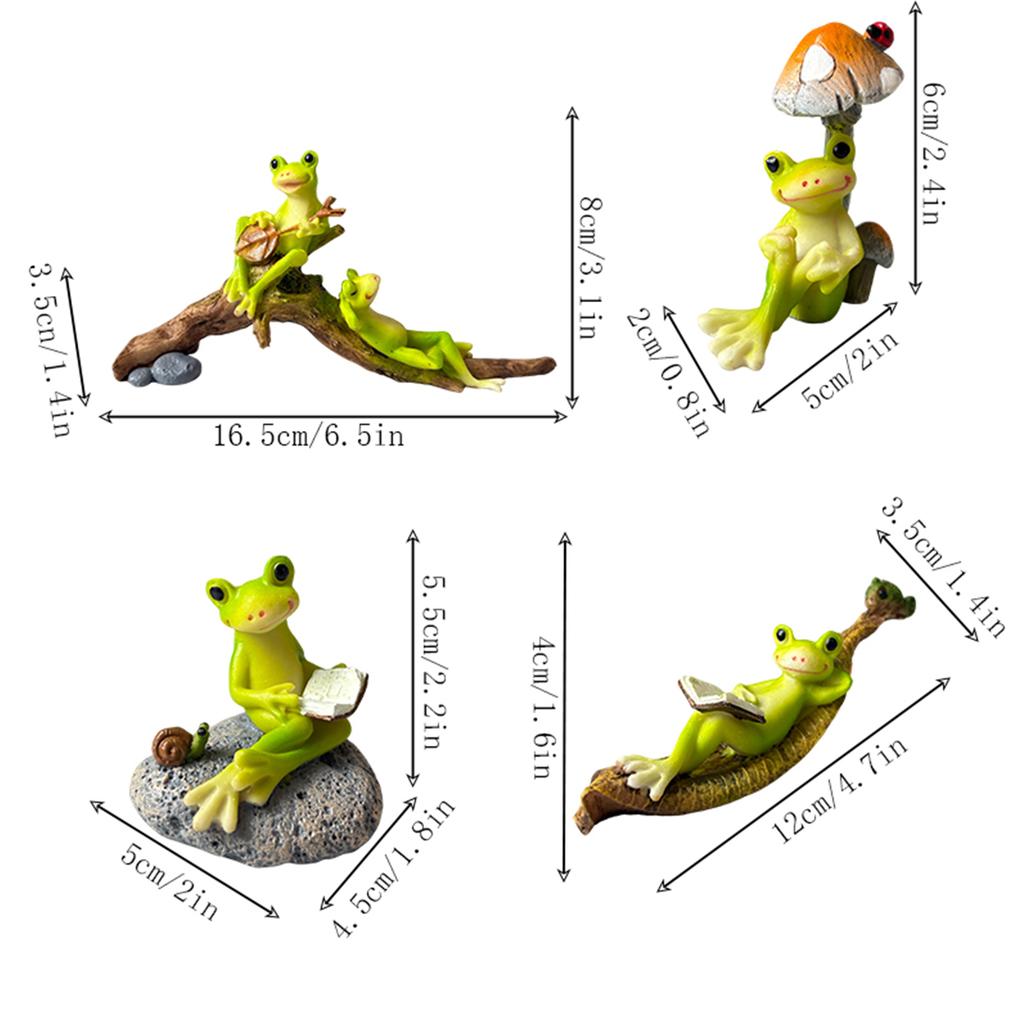 4Pc Resin Frog Statue Ornaments, Animal Elements, Cute Desktop Decoration, Garden Decoration