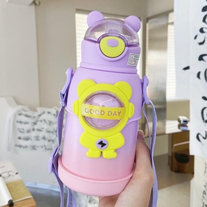 Kawaii Barevný Medvěd Brčko Termoska Dětská Nerezová Vakuově Izolovaná Láhev na Vodu Škola Mateřská Školka Termoska