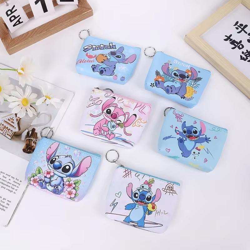 MINISO Porte-monnaie Stitch Mini Dessin animé Mignon Anime Pu Étui à clés Sac de rangement Enfants Kawaii Portefeuille Cadeaux pour enfants