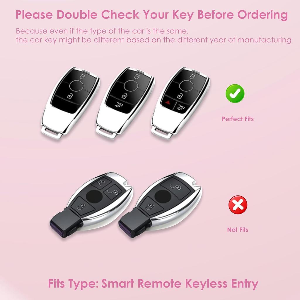 For Mercedes Benz Key Fob Cover with Diamond Bling Keychain, Car Accessories Key Shell Full Protection for - A-Class C-Class G-Class 2017- E-Class