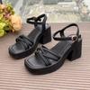 Fashion 2025 New Fashion Summer Open  Round Toe Bottom Buckle Shallow Mouth Casual Thick High Heel Large Women's Sandals 35-42