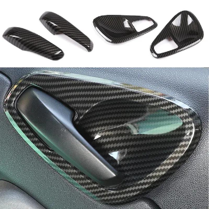 Door Armrest Handle Cover Trim And Door Bowl Frame Carbon fiber Sticker For Mercedes Smart Fortwo 451 2009-2014