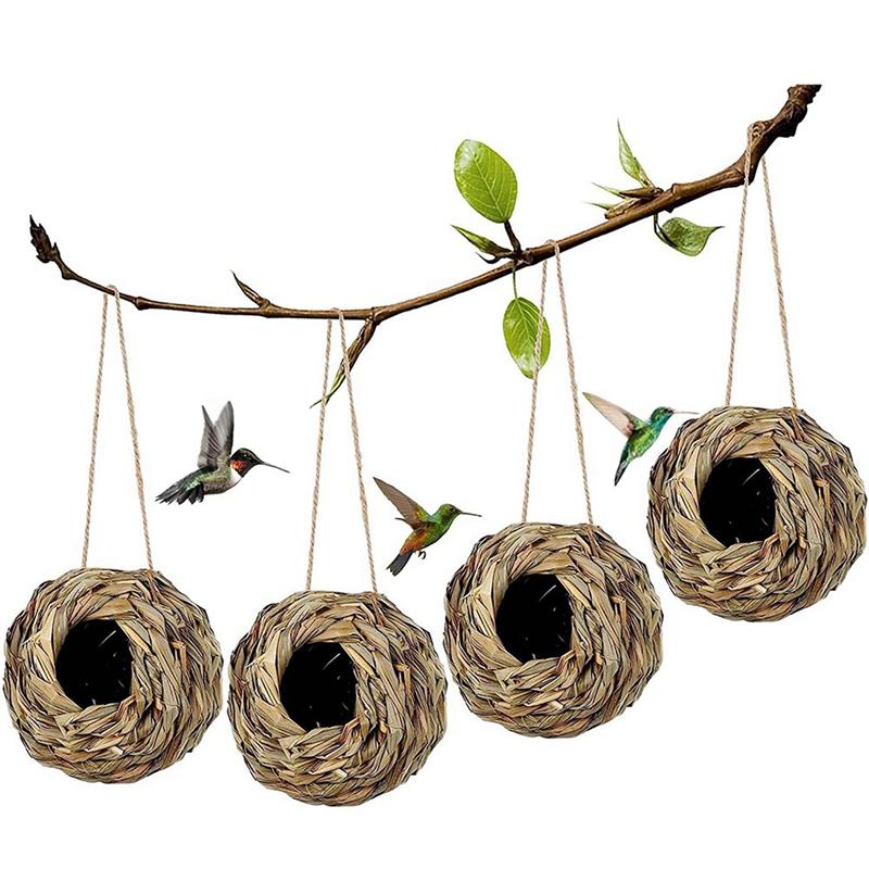 Promotion! 4Pack Hanging Bird Nest House For Outside,Hand Woven,Made Of Natural Grass For Gardens,Balconies,Tree Trunks