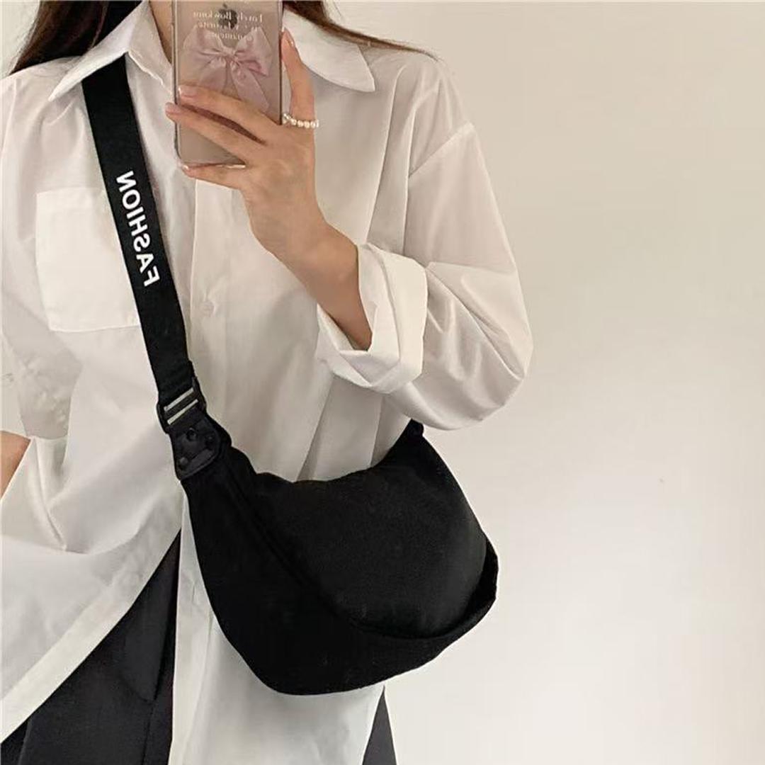 

2026 new Oxford cloth dumpling bag large capacity wide shoulder strap single shoulder cross-body bag fashiable couple bag чёрный