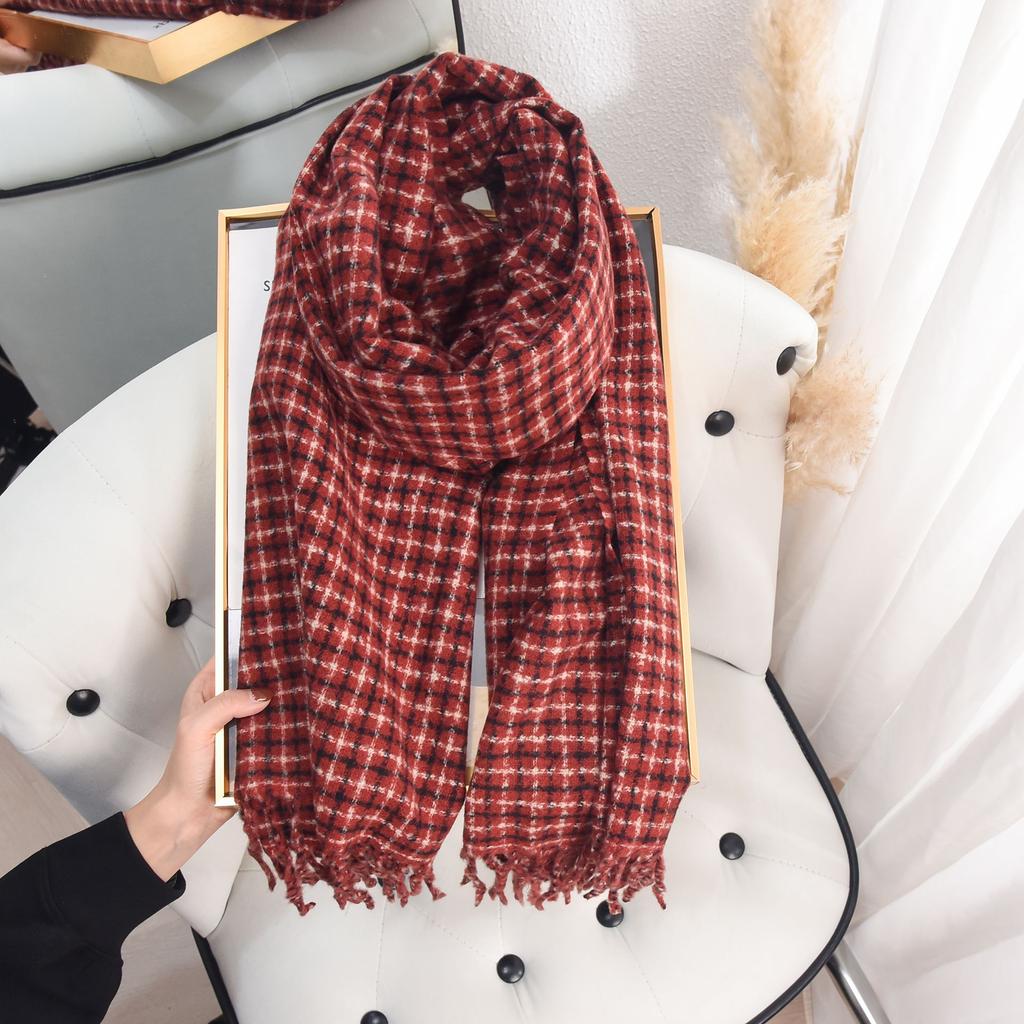 Autumn retro atmosphere imitation cashmere fine plaid scarf student trend classic warm outer shawl