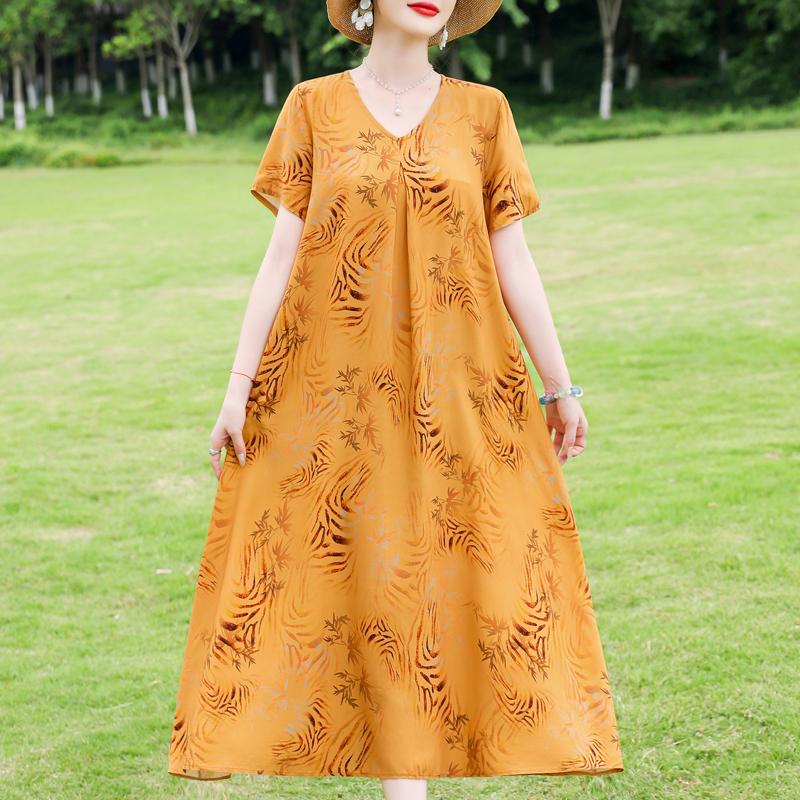 Elegant Women's Dresses Summer Vintage Clothes Plus Size Short Sleeve Casual Loose Long Dress