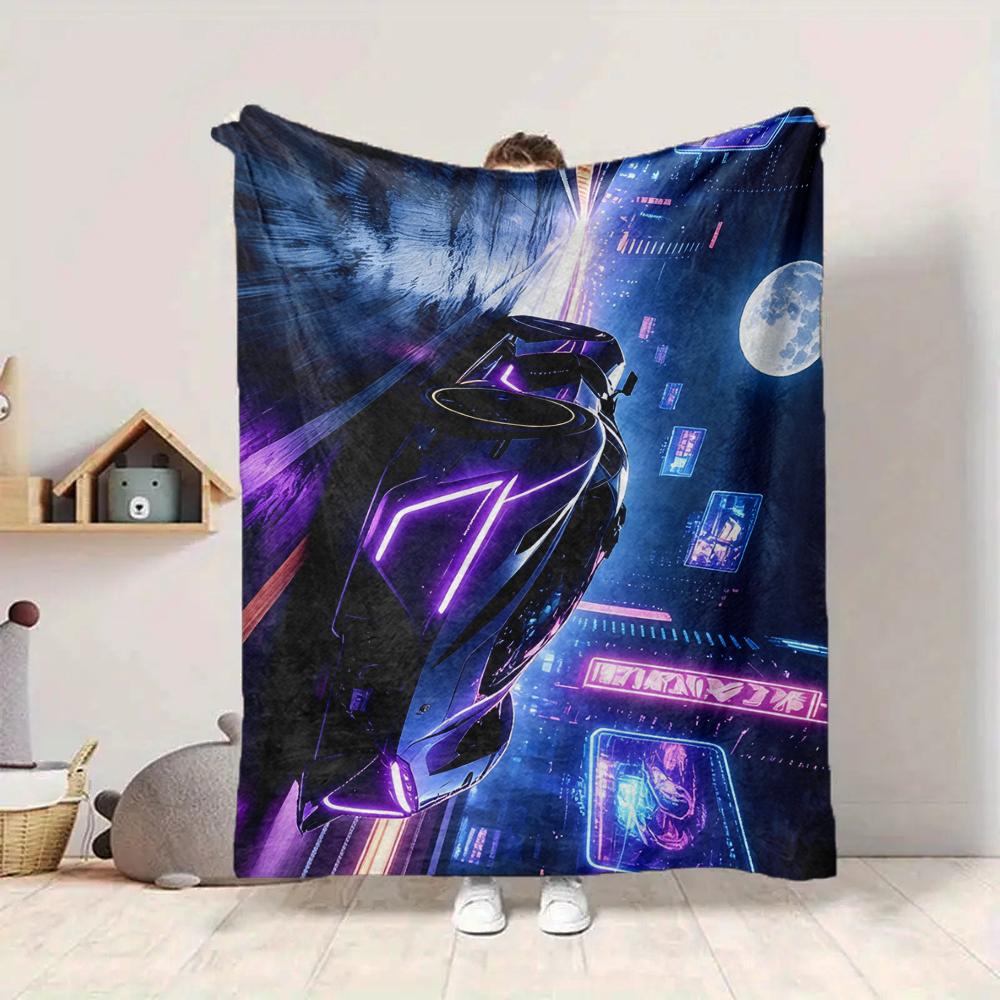 1Pc Neon Future Cityscape Blanket Soft And Comfortable Casual Warm Camping Travel Christmas Halloween Xmas Gift M928717