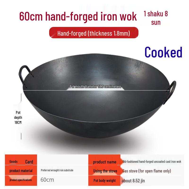 Commercial Double-Handled Iron Wok