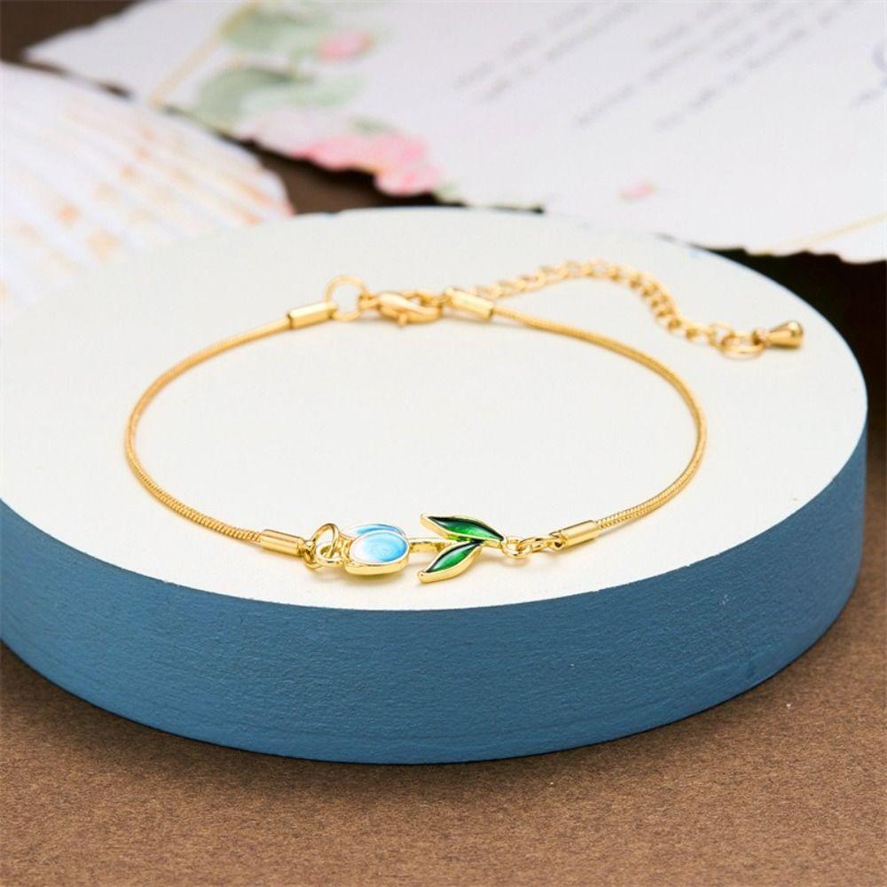 Adjustable Chain Enamel Charm Bracelet Copper Lobster Clasp Vintage Bracelet  For Women