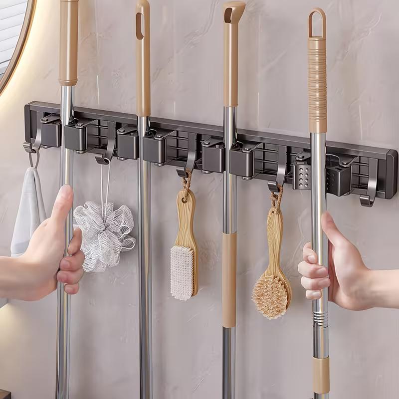 Heavy Duty Metal Mop and Broom Holder Wall Mounted Adjustable Hooks Storage Organizer for Home Garage Kitchen Garden Space Saving Tool Rack
