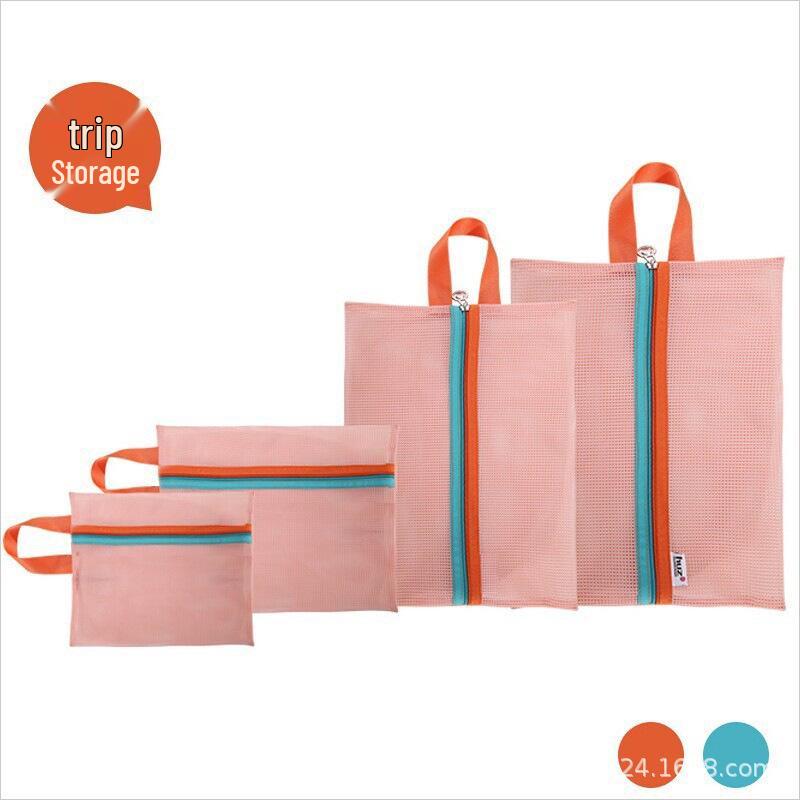Travel Storage Bag Set: Four-Piece Mesh Clothes Organizer for Suitcases