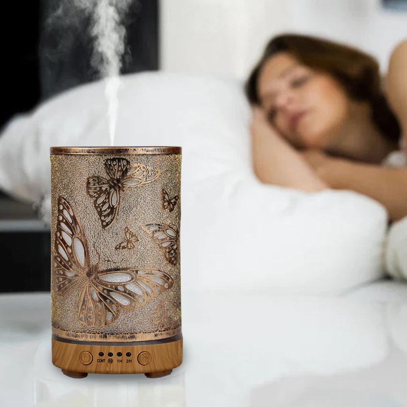 Ultrasonic Air Humidifier Aroma Diffuser Golden Hollow Butterfly Humidity Control Assistant with LED Lights