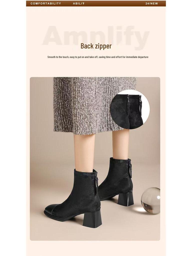French Chunky Heel Ankle Boots - Autumn/Winter 2025: Versatile, Comfortable, Square Toe, Slimming Boots
