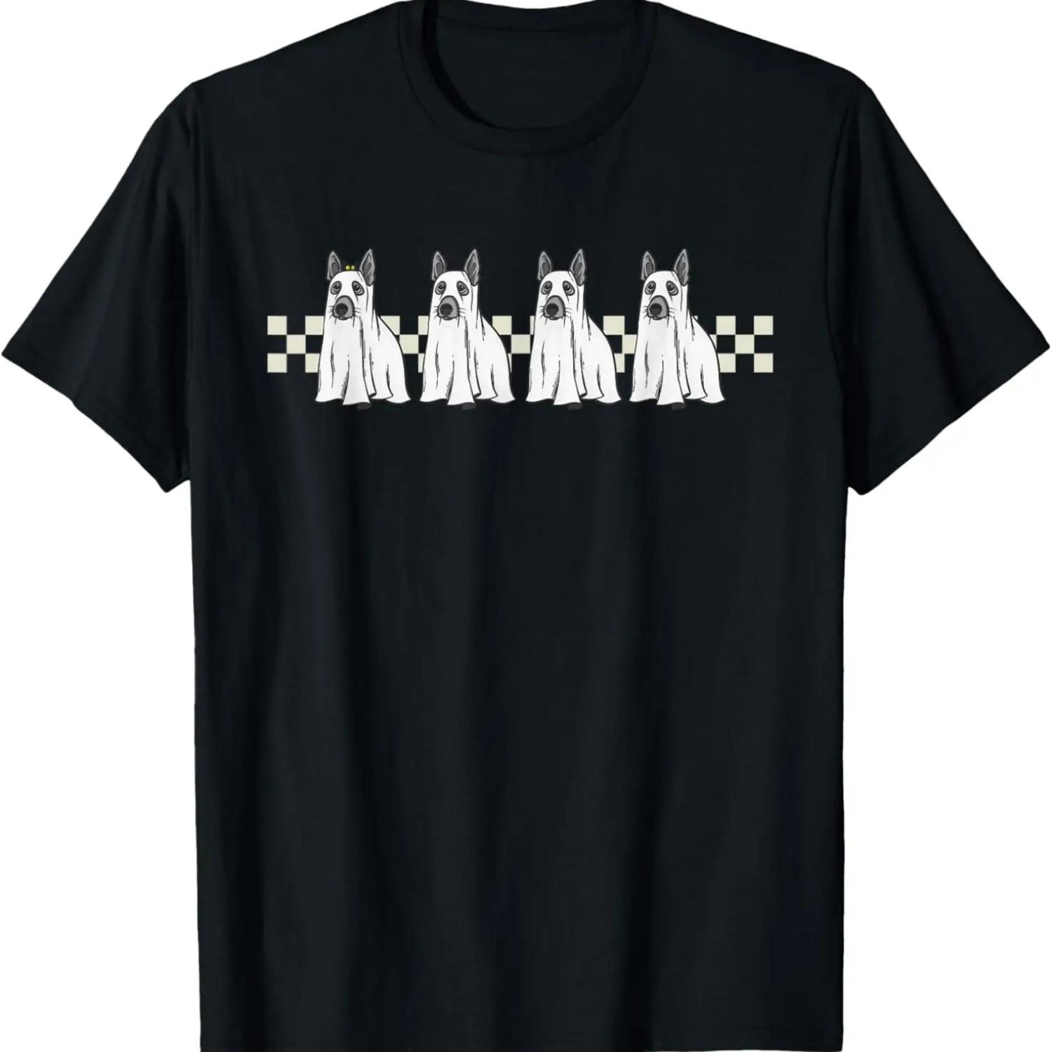 Dog Ghost Tee Halloween Dog Ghost Checkerboard Retro Graphic T-Shirt XXXXXL чёрный