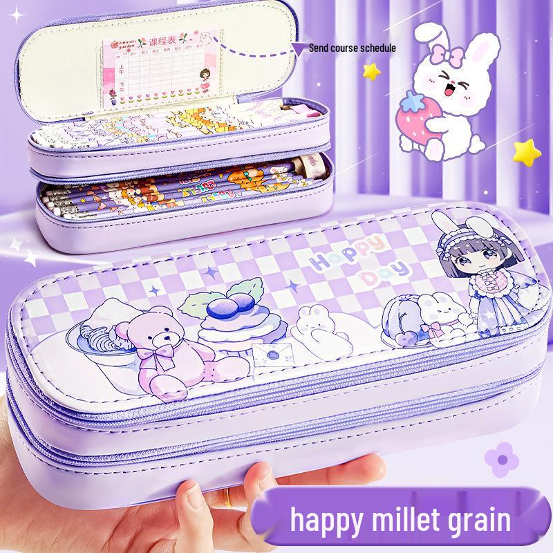Large Capacity Double Layer Pencil Case - Cute, Stylish Canvas Stationery Box for School Students