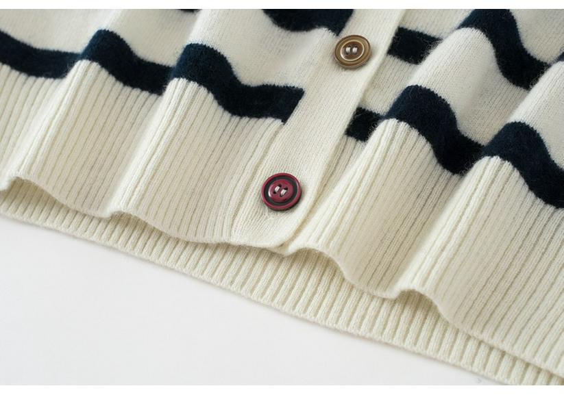 Women's Black & White Striped Single-Breasted Retro Knit Cardigan Sweater