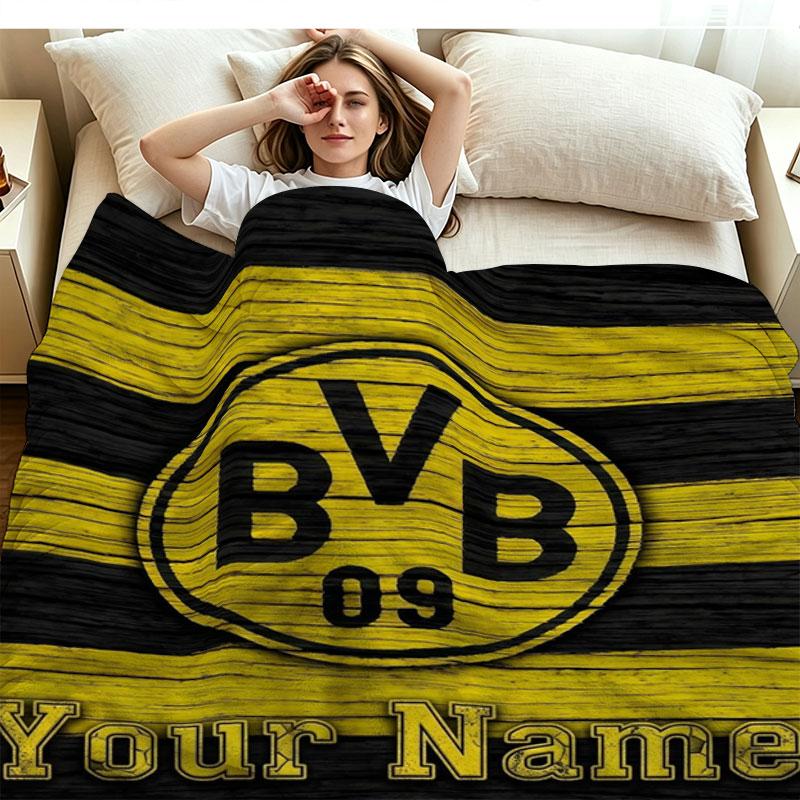 1PC Borussia Custom Name Patterned Flannel Blanket Suitable For All Seasons for Home Decor Warmth and Comfort Gifts Holiday Present