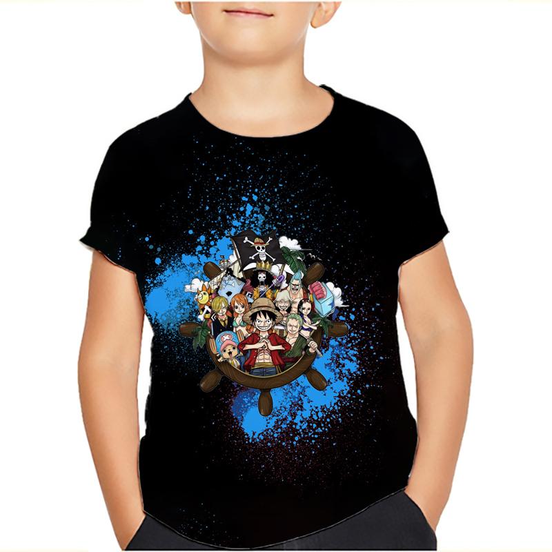 One Piece Luffy T Shirt Four Emperors Short Sleeve Zoro Sanji Chopper Ace Law Tee Children's Clothing Fashion Costumes for Kids Top