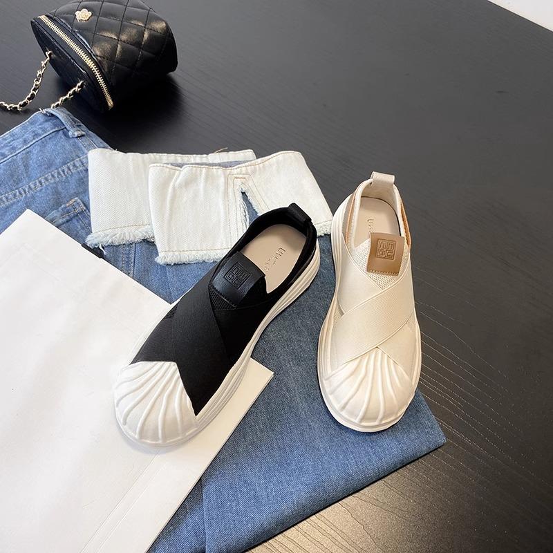 Soft Leather Sneakers 2025 Spring and Autumn New Flying Woven Surface Breathable and Comfortable Versatile Women's Shoes Shell Head Casual Board Shoes