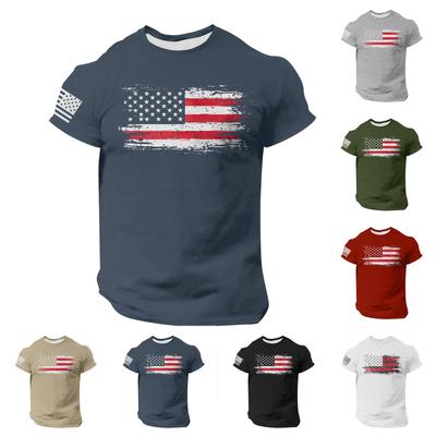 Moda Hombre Casual Manga Corta Cuello Redondo Día de la Independencia Bandera Camiseta Top