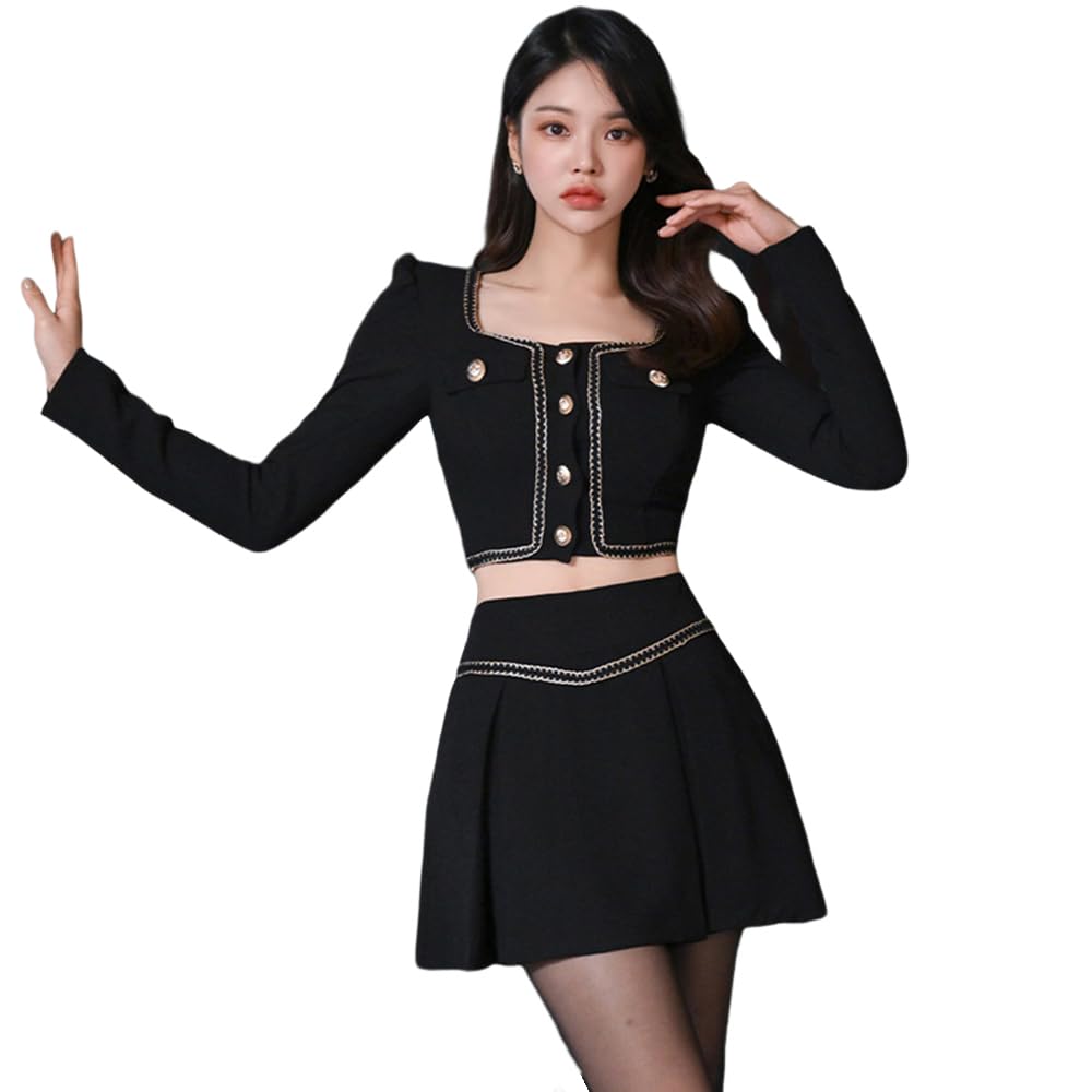 GRAXIA Mini Size for Hostess and Long Square Mini and Pleated Skirt Women's Dress, Two-Piece Set, Black, M, Hostesses, Clubs, Lounges, Sleeves, Neck,