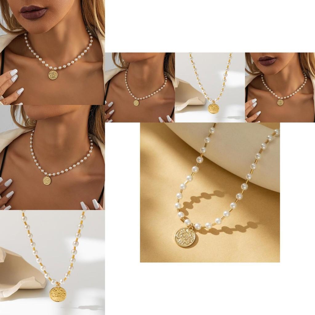 Trendy Oval Faux Pearl Pendant Necklace With Gold Alloy Chain For Women Modern Street Fashion
