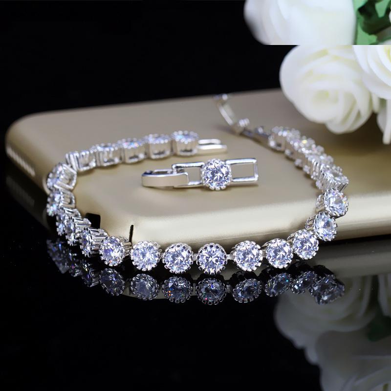 

BeaQueen Round Cubic Zirconia Stone Tennis Bracelets Bangles Luxury Yellow Gold Color Women Jewelry for Gift B052