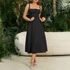 Women Sleeveless Dress Spaghetti Strap Square Neck Midi Dress Lace-Up Swing Long Dress Flowy A-Line
