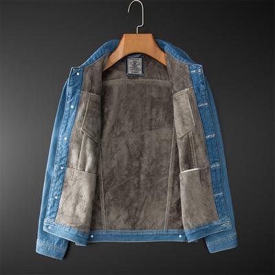 2024 Herfst/Winter Nieuwe Trendy Merk Mode Pluche Grote Denim Jas, Gewassen Kraag Top, Jas Voor Mannen