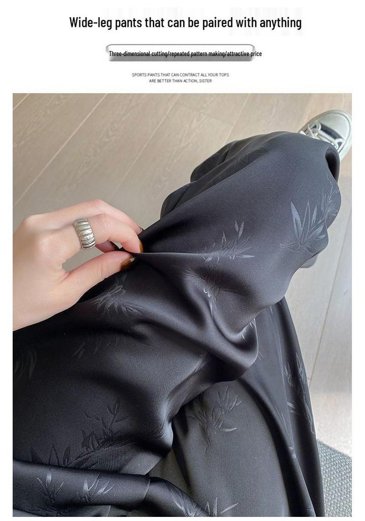 2025 Spring/Summer Women's Jacquard Satin Wide-Leg Pants: High-Waist, Buttoned, Slim-Fit, Casual Trousers.