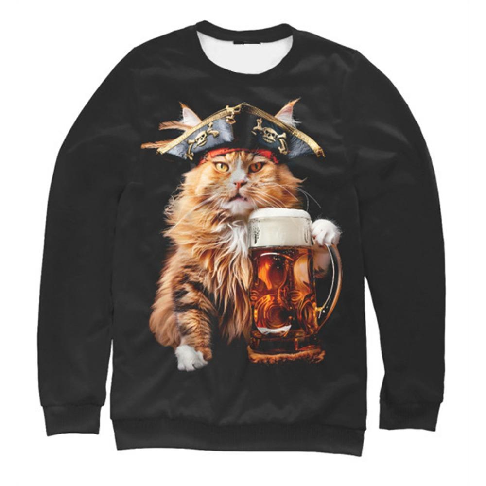 New Men's Sweatshirts Fashion 3D Guitar Cat Printed Long Sleeves For Man Summer Casual Round Neck Tops Oversized Funny T Shirt
