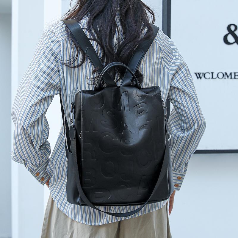 Large Capacity Backpack Women's Letter Backpack Soft Leather Travel Bag Multifunctional Shoulder Bag
