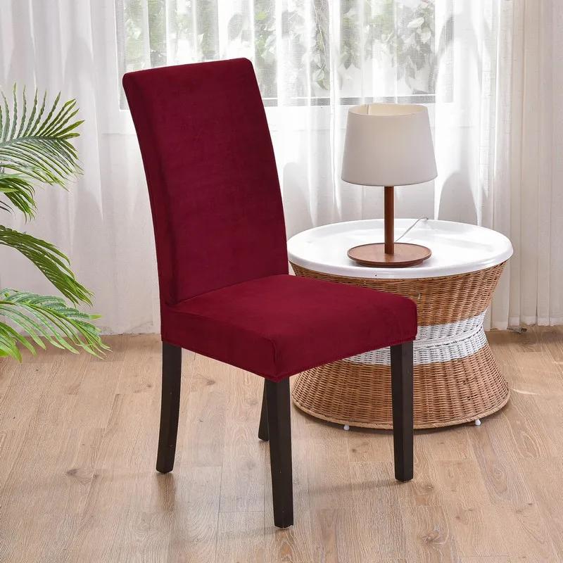 Soft Velvet Dining Chair Cover Universal Long Back Chair Slipcovers Elastic Seat Protector Case for Dining Room Home Decor