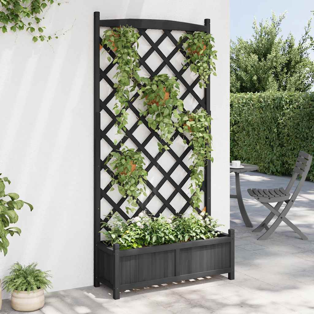 Vidaxl Planter with Trellis, Black, Solid Fir Wood