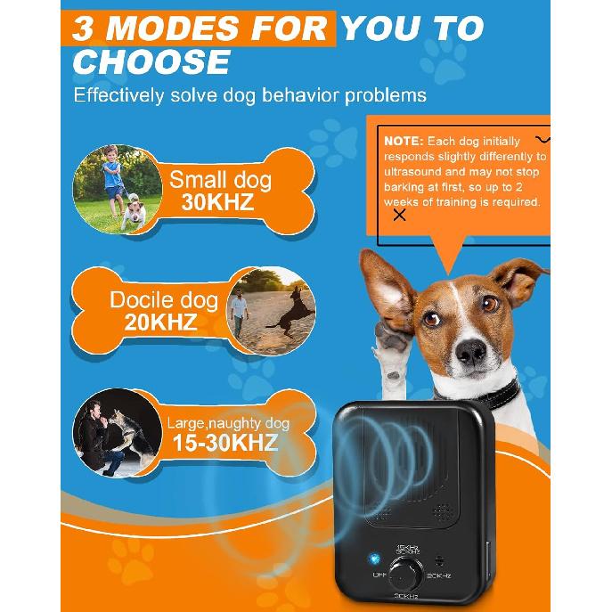 

Anti Barking Device for Dogs, Ultrasonic Dog Barking Control Devices Up to 50 Ft Range with 3 Modes, Rechargeable Waterproof Bark Deterrent Box, Dog