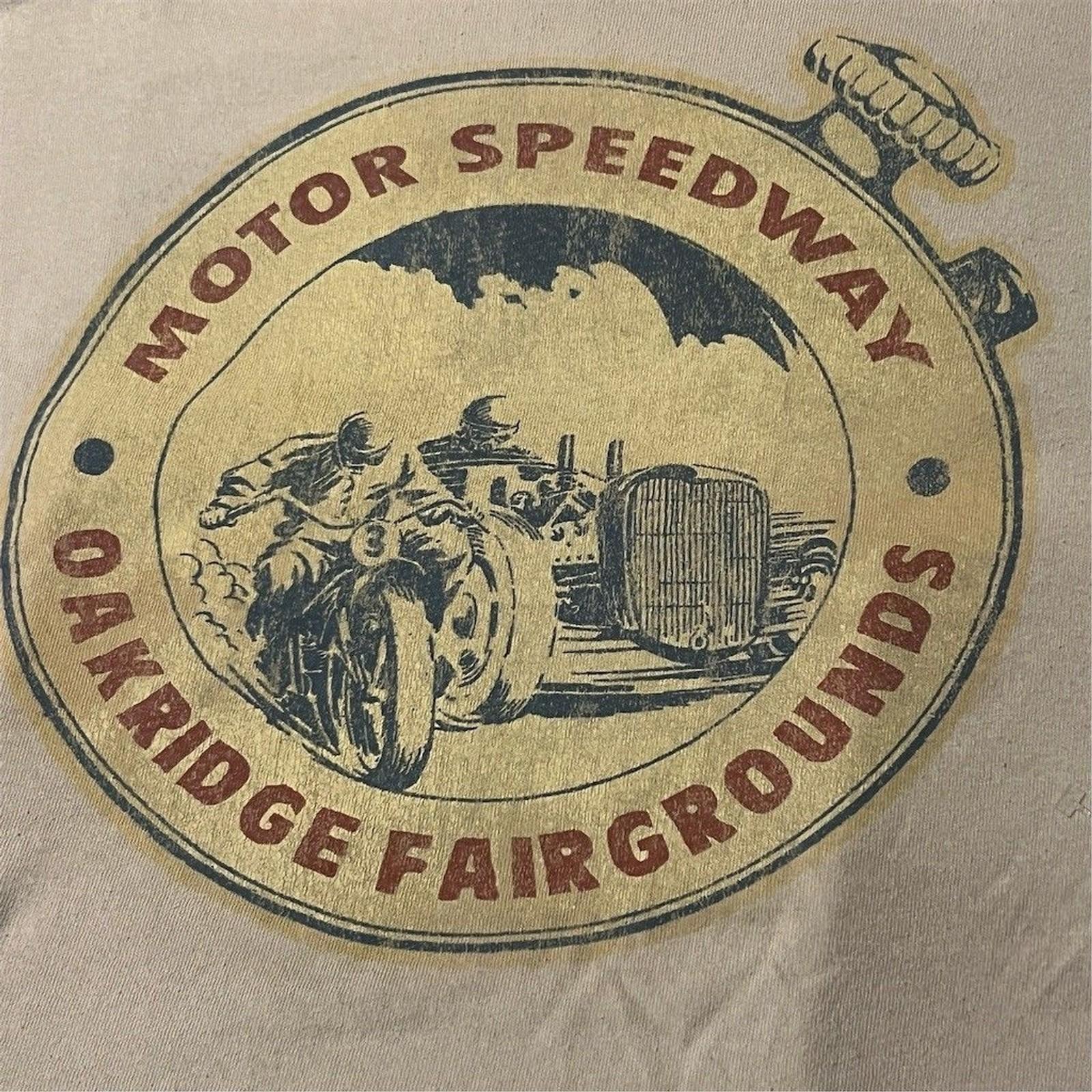 Vintage Motor Speedway Oakridge Fairgrounds Graphic T-Shirt Mens 3XL Beige XL