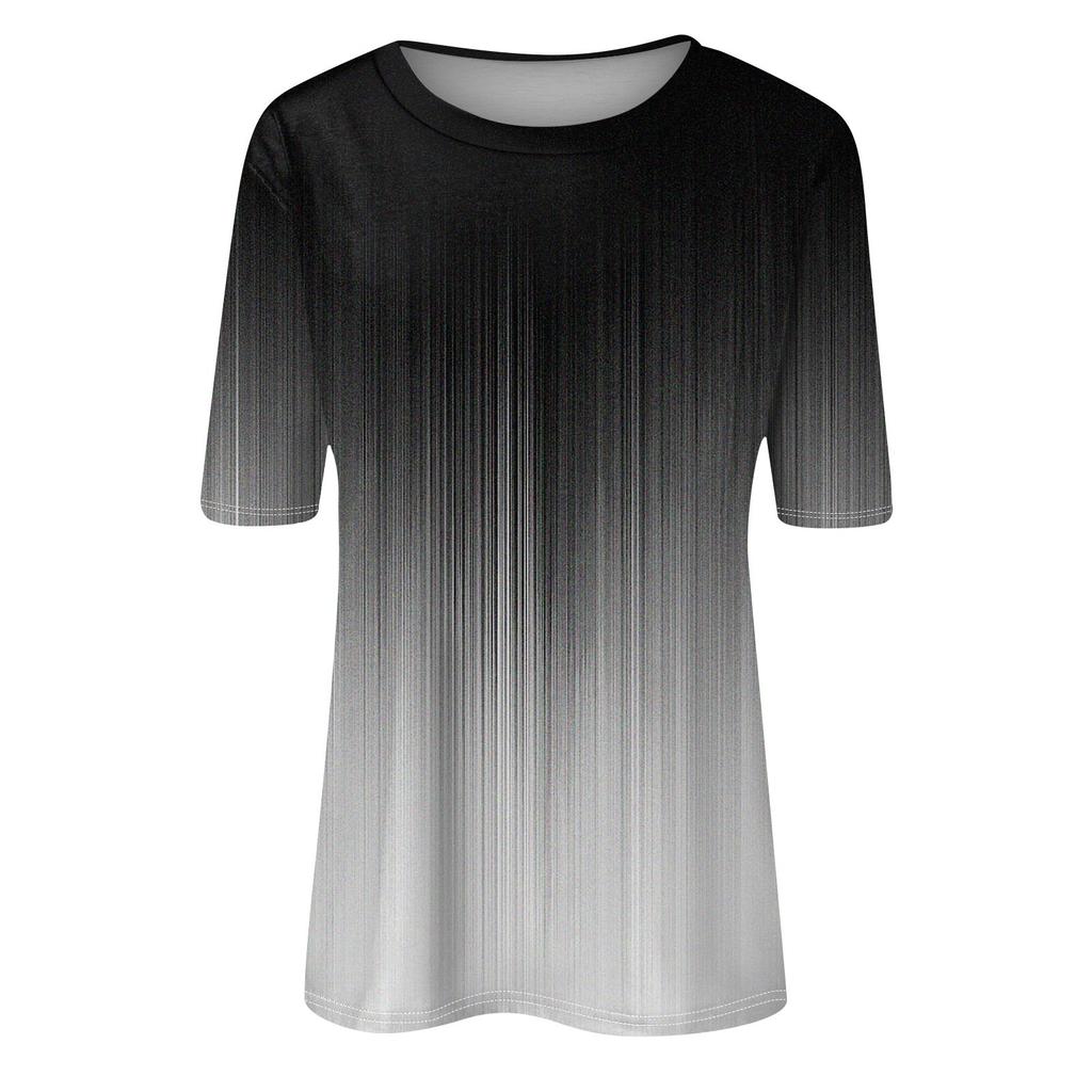 Modisches, lässiges Top mit drei halben Ärmeln und abgestuftem Druck für Damen mit Rundhalsausschnitt