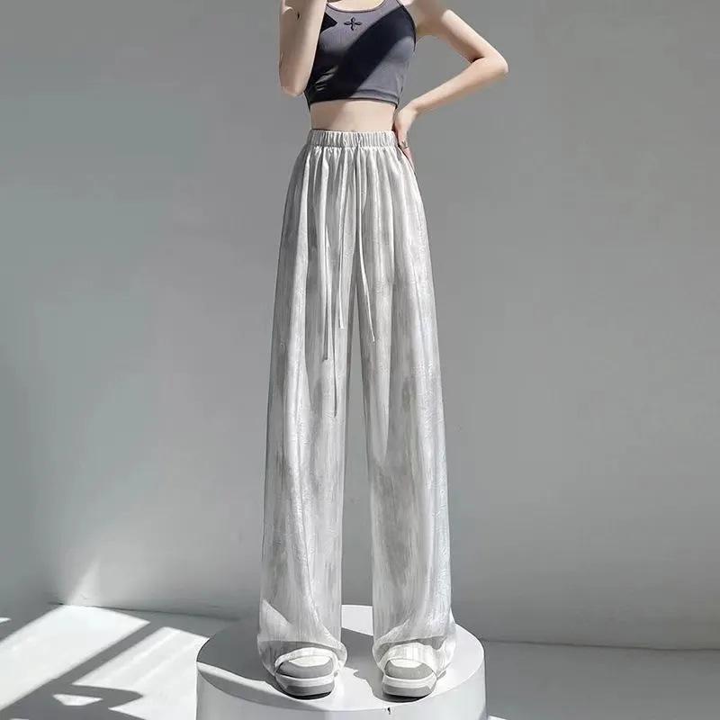Женские летние свободные прямые повседневные брюки Ice Silk Tie Dye Wide Leg Брюки 2XL белый