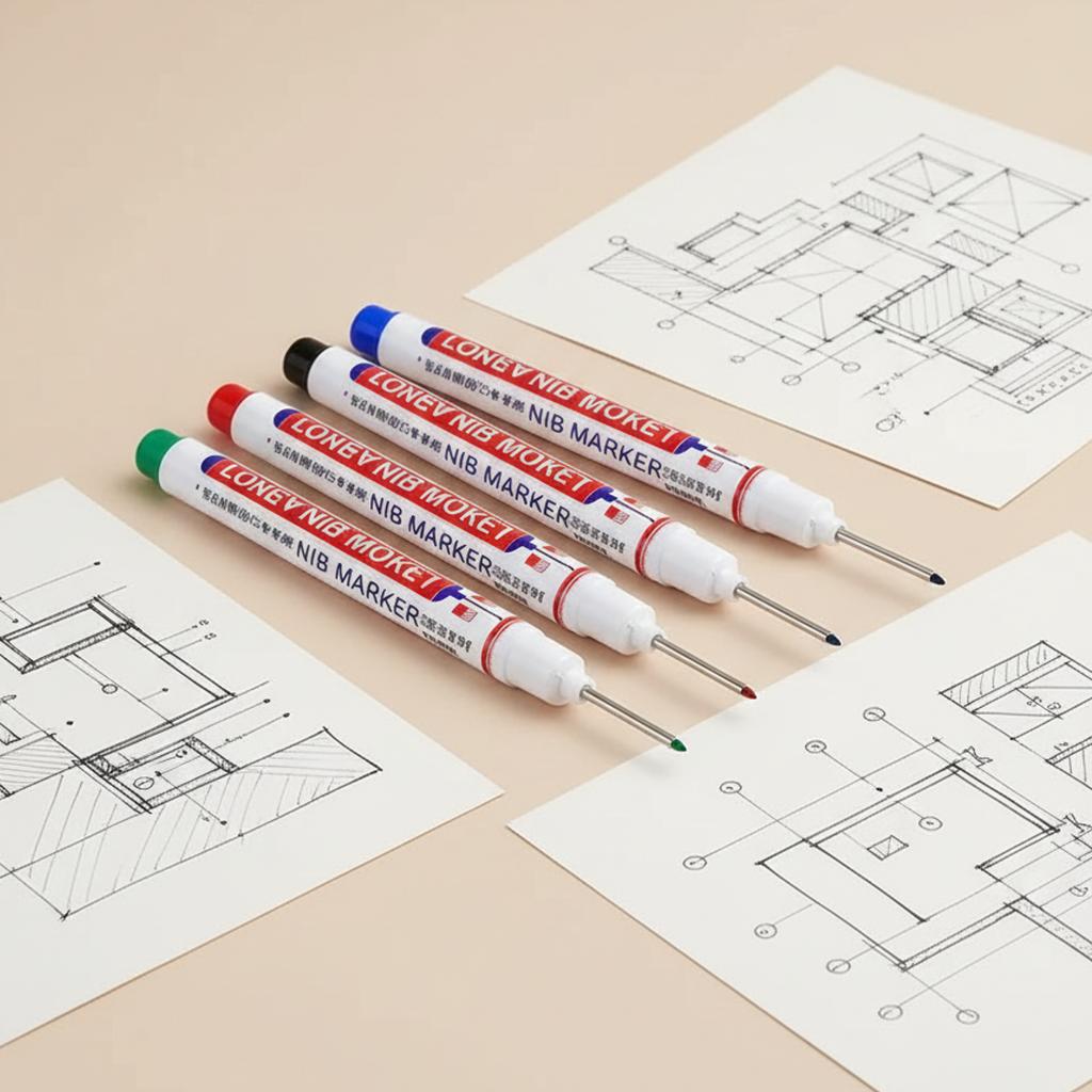 Markerstift mit langer Spitze 4 Farben Tiefloch Holzbearbeitungsmarker für Schreiner Bau-Markierungswerkzeug