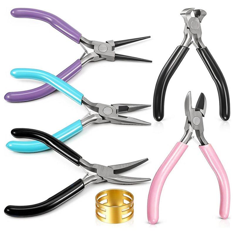 

A60zjewelry Making Tools Kit 5 Pcs Pliers Set, Need-End-Cutting Needle-Nose Round-Nose Diagonal-Cutting Bent-Nosesmay