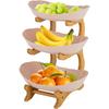 3 Tier Plastic Fruit Bowl W|Bamboo Countertop Stand,Plastic Countertop Bowl Tray for Vegetables, Snacks and Desserts (Off-White)