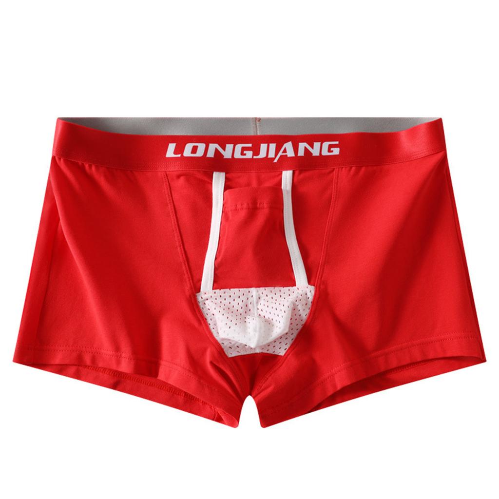 Yousheng Men Boxer Underwear with Ball Support Letter Print Elastic Mid-rise Separated Pouch Moisture-Wicking Boxers