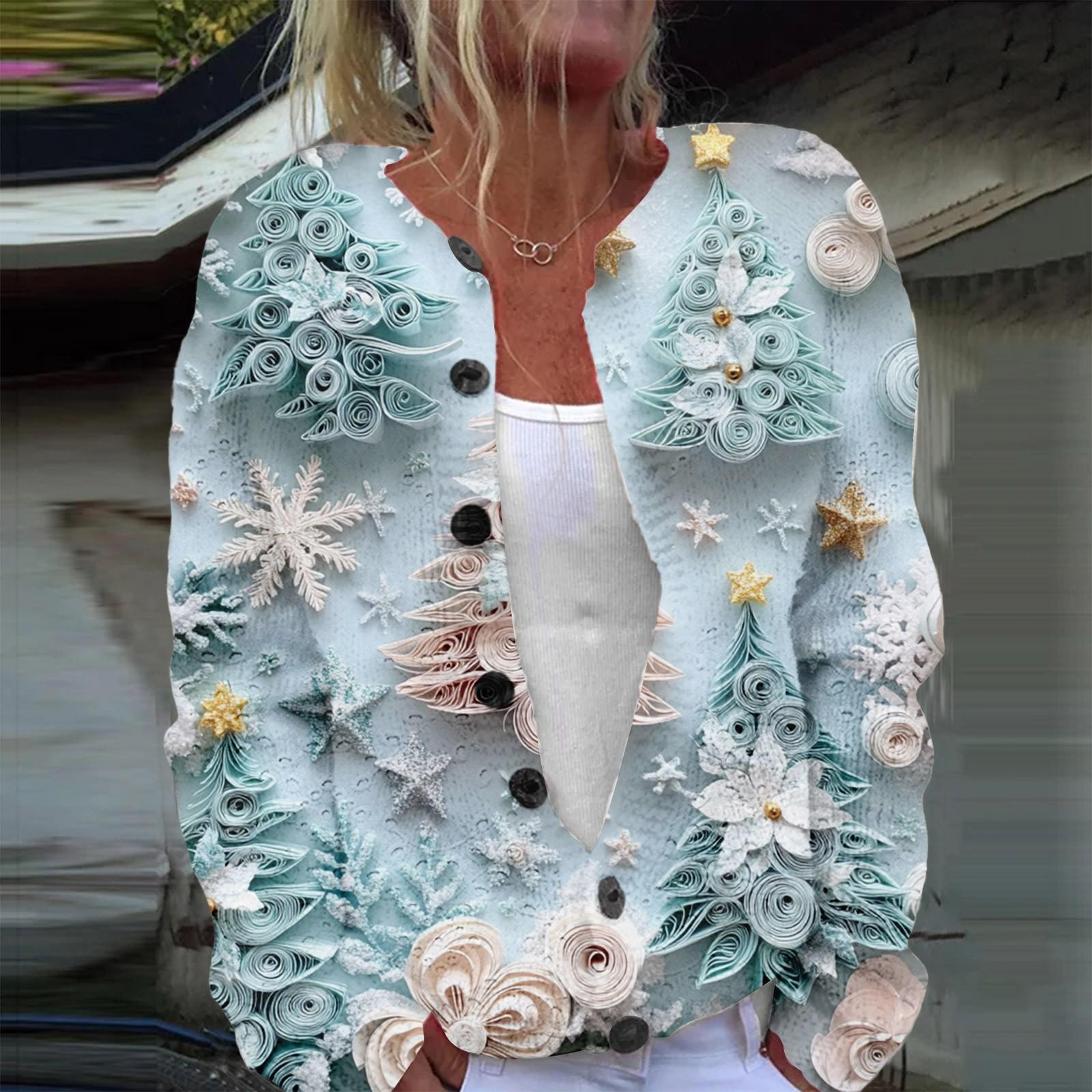 

Женская мода с длинным рукавом, рождественский принт «Снеговик-снежинка», куртка, кардиган XL