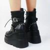 Fashion Stylish Punk Chic Platform Wedge Heeled Boots - Lace Up Ankle High, Comfortable, Versatile Women's Footwear for Everyday Wear