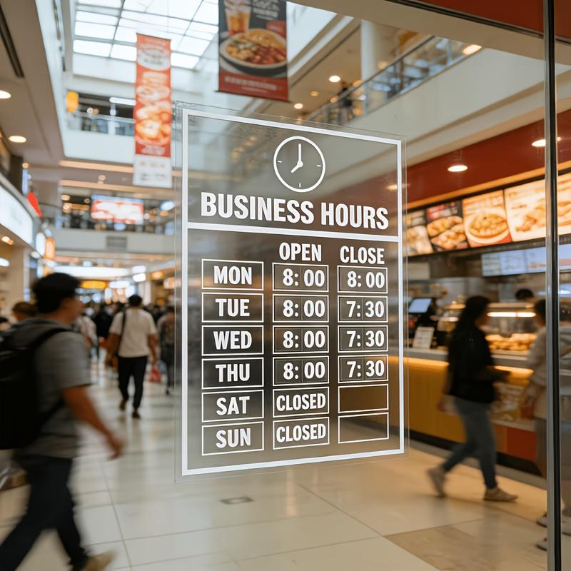 1Set Business Hours Window Stickers, Transparent UV-Resistant Vinyl Decals, Self-Adhesive Open & Close Time Signs